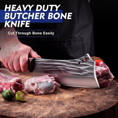 4PCS Hand Forged Butcher Knife Set - Slicing Knife,Boning Knife, Dividing Knives,Skinning Butcher Knives,High Carbon Steel Meat Cutting cleaver for Home Kitchen & Outdoor