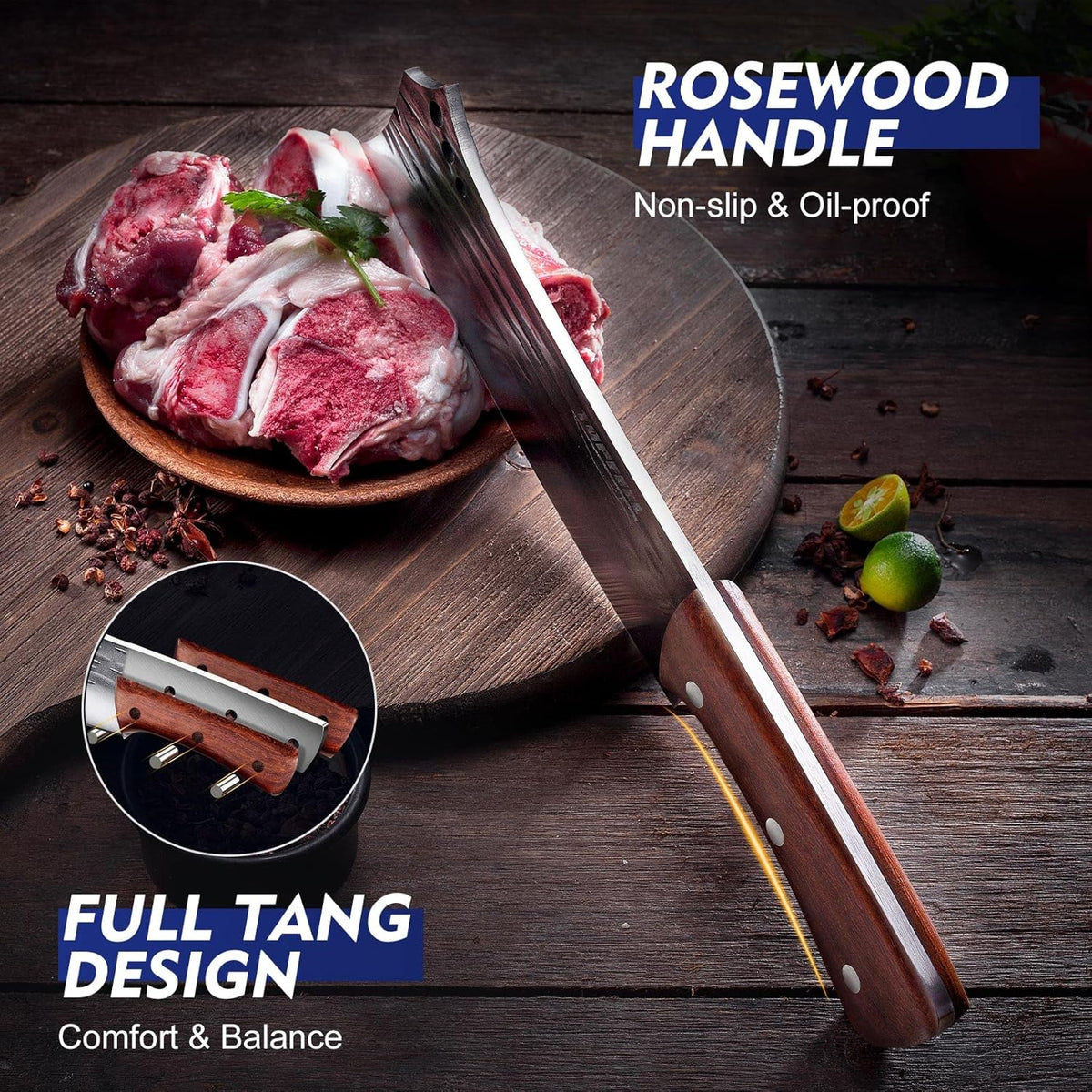 4PCS Hand Forged Butcher Knife Set - Slicing Knife,Boning Knife, Dividing Knives,Skinning Butcher Knives,High Carbon Steel Meat Cutting cleaver for Home Kitchen & Outdoor