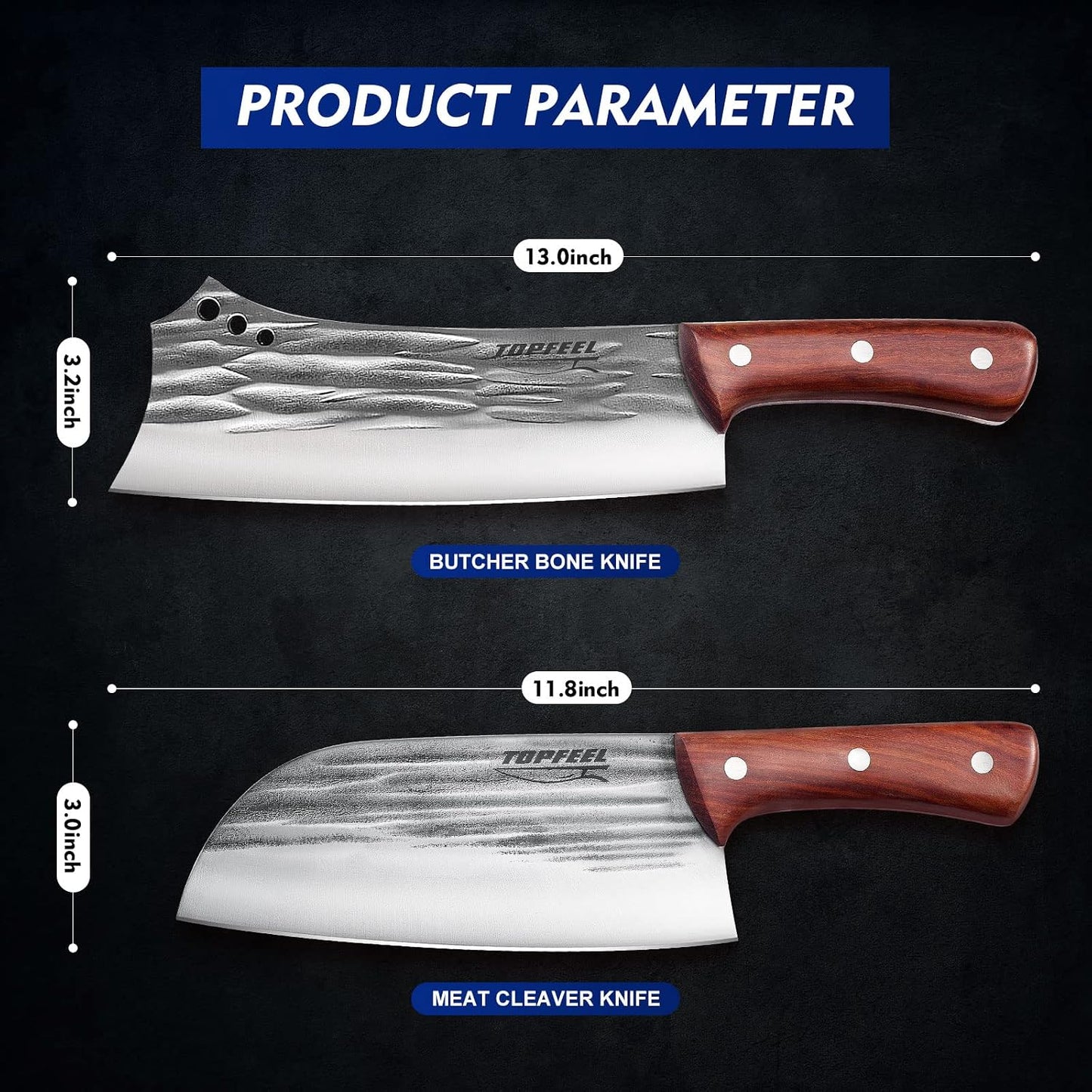 4PCS Hand Forged Butcher Knife Set - Slicing Knife,Boning Knife, Dividing Knives,Skinning Butcher Knives,High Carbon Steel Meat Cutting cleaver for Home Kitchen & Outdoor