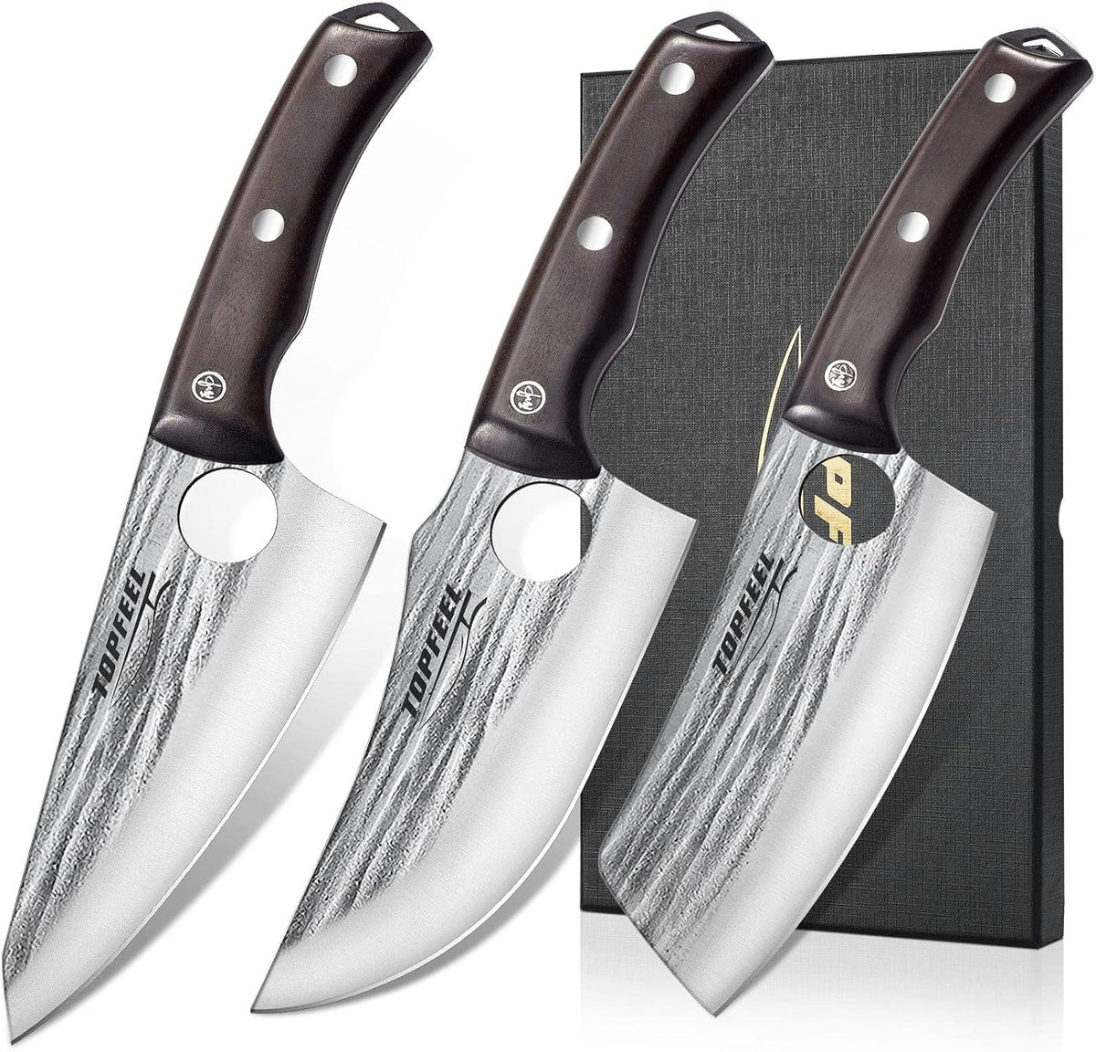 4PCS Hand Forged Butcher Knife Set - Slicing Knife,Boning Knife, Dividing Knives,Skinning Butcher Knives,High Carbon Steel Meat Cutting cleaver for Home Kitchen & Outdoor