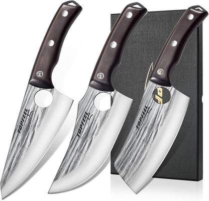 4PCS Hand Forged Butcher Knife Set - Slicing Knife,Boning Knife, Dividing Knives,Skinning Butcher Knives,High Carbon Steel Meat Cutting cleaver for Home Kitchen & Outdoor