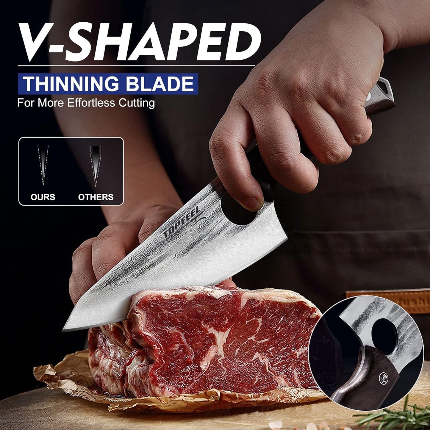 4PCS Hand Forged Butcher Knife Set - Slicing Knife,Boning Knife, Dividing Knives,Skinning Butcher Knives,High Carbon Steel Meat Cutting cleaver for Home Kitchen & Outdoor