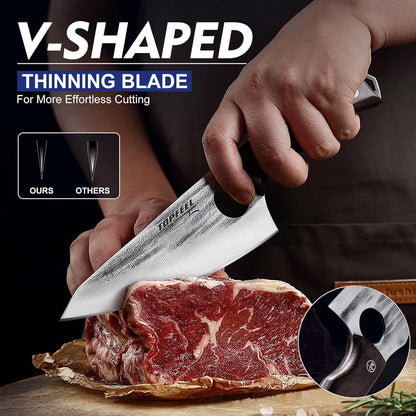4PCS Hand Forged Butcher Knife Set - Slicing Knife,Boning Knife, Dividing Knives,Skinning Butcher Knives,High Carbon Steel Meat Cutting cleaver for Home Kitchen & Outdoor