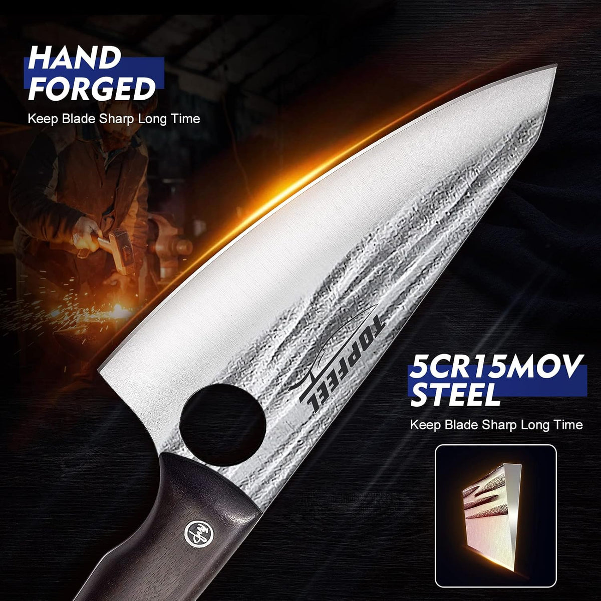 4PCS Hand Forged Butcher Knife Set - Slicing Knife,Boning Knife, Dividing Knives,Skinning Butcher Knives,High Carbon Steel Meat Cutting cleaver for Home Kitchen & Outdoor