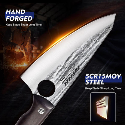 4PCS Hand Forged Butcher Knife Set - Slicing Knife,Boning Knife, Dividing Knives,Skinning Butcher Knives,High Carbon Steel Meat Cutting cleaver for Home Kitchen & Outdoor