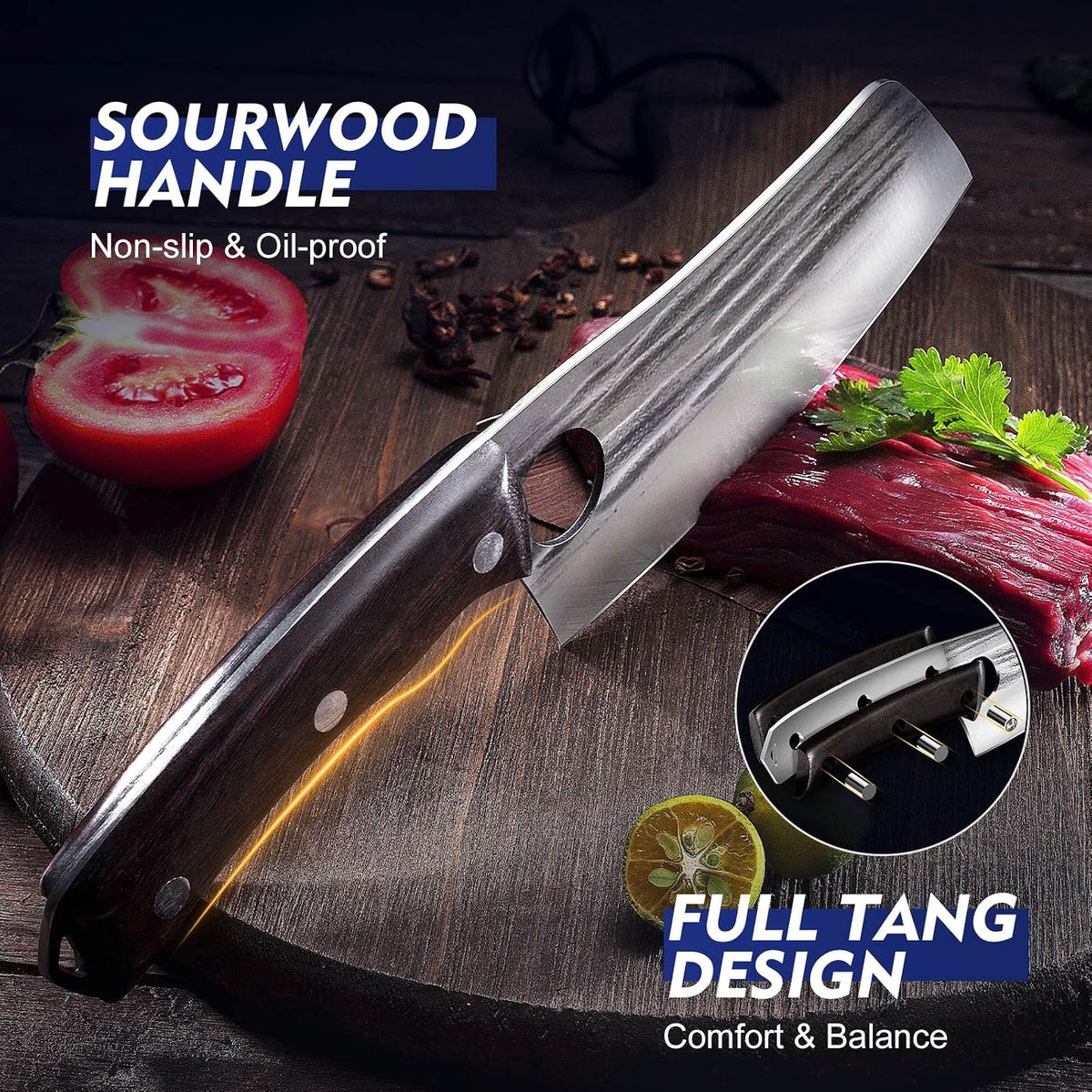 4PCS Hand Forged Butcher Knife Set - Slicing Knife,Boning Knife, Dividing Knives,Skinning Butcher Knives,High Carbon Steel Meat Cutting cleaver for Home Kitchen & Outdoor