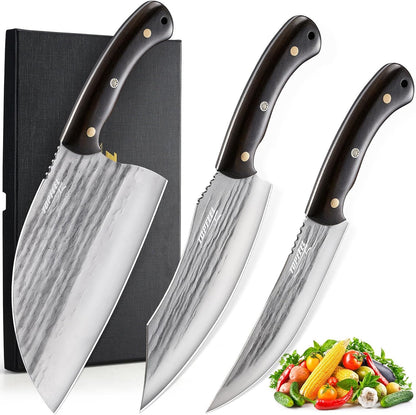 4PCS Hand Forged Butcher Knife Set - Slicing Knife,Boning Knife, Dividing Knives,Skinning Butcher Knives,High Carbon Steel Meat Cutting cleaver for Home Kitchen & Outdoor