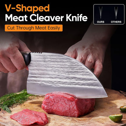 4PCS Hand Forged Butcher Knife Set - Slicing Knife,Boning Knife, Dividing Knives,Skinning Butcher Knives,High Carbon Steel Meat Cutting cleaver for Home Kitchen & Outdoor