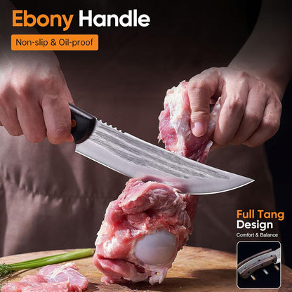 4PCS Hand Forged Butcher Knife Set - Slicing Knife,Boning Knife, Dividing Knives,Skinning Butcher Knives,High Carbon Steel Meat Cutting cleaver for Home Kitchen & Outdoor