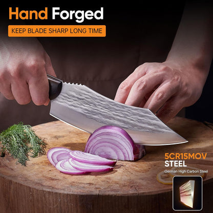 4PCS Hand Forged Butcher Knife Set - Slicing Knife,Boning Knife, Dividing Knives,Skinning Butcher Knives,High Carbon Steel Meat Cutting cleaver for Home Kitchen & Outdoor