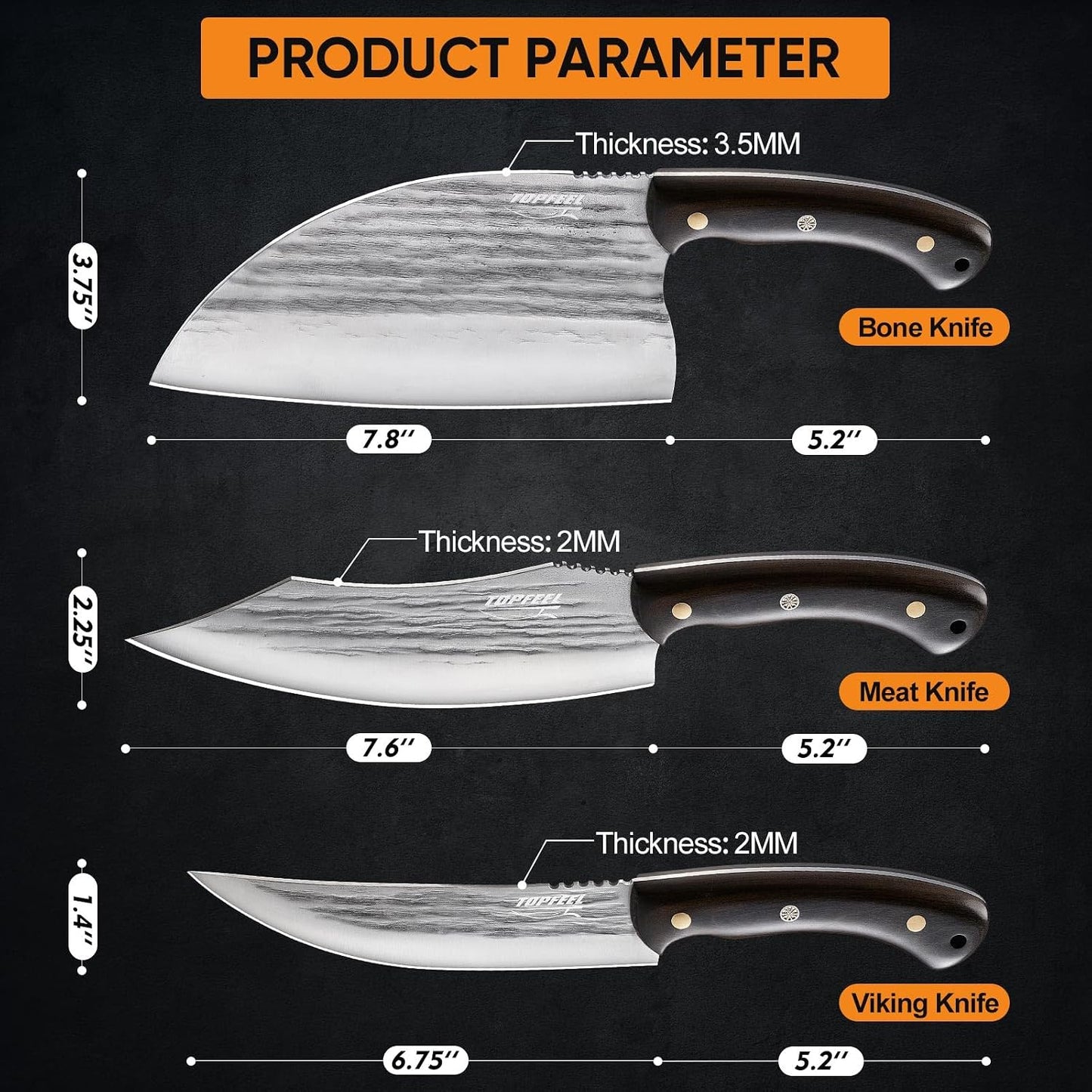 4PCS Hand Forged Butcher Knife Set - Slicing Knife,Boning Knife, Dividing Knives,Skinning Butcher Knives,High Carbon Steel Meat Cutting cleaver for Home Kitchen & Outdoor