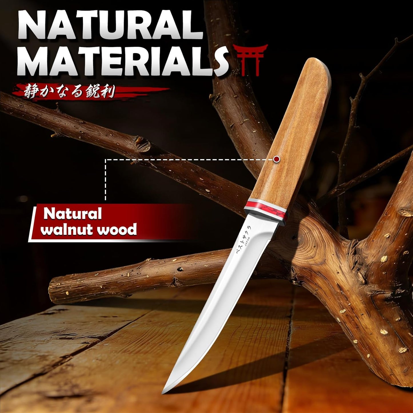 DRGSKL Utility Fixed Blade Knife - Handcrafted Japanese Knife with Sheath | D2 Steel, Premium Natural Walnut Wood Handle & Sheath, Gift Box, Red Marble Texture Decoration