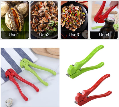 2 Pack Clam Opener Oyster Shucker Tool Oyster Shucking Knife Mussels Opener Pry with Beer Bottle Openers for Razor Shell Fish Scallop Shellfish Seafood Culinary Restaurant Party Picnic Kitchen