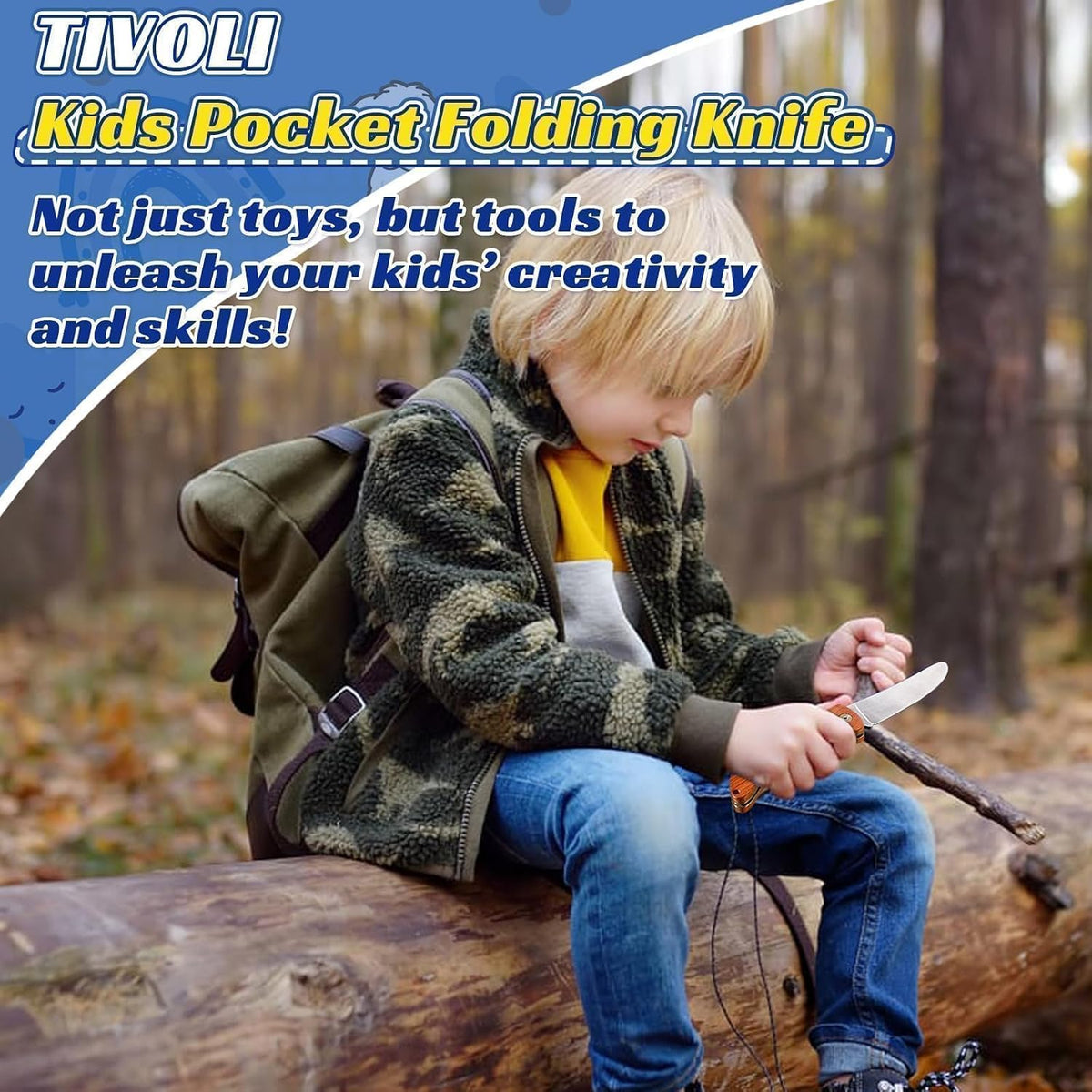 Kids Pocket Knife Folding Knife Safety Knife for Kids with Safe Rounded Camping Knife Designed for Children's Outdoor Camping with Hanging Holes Pocket Knife for Boy’s First Knife