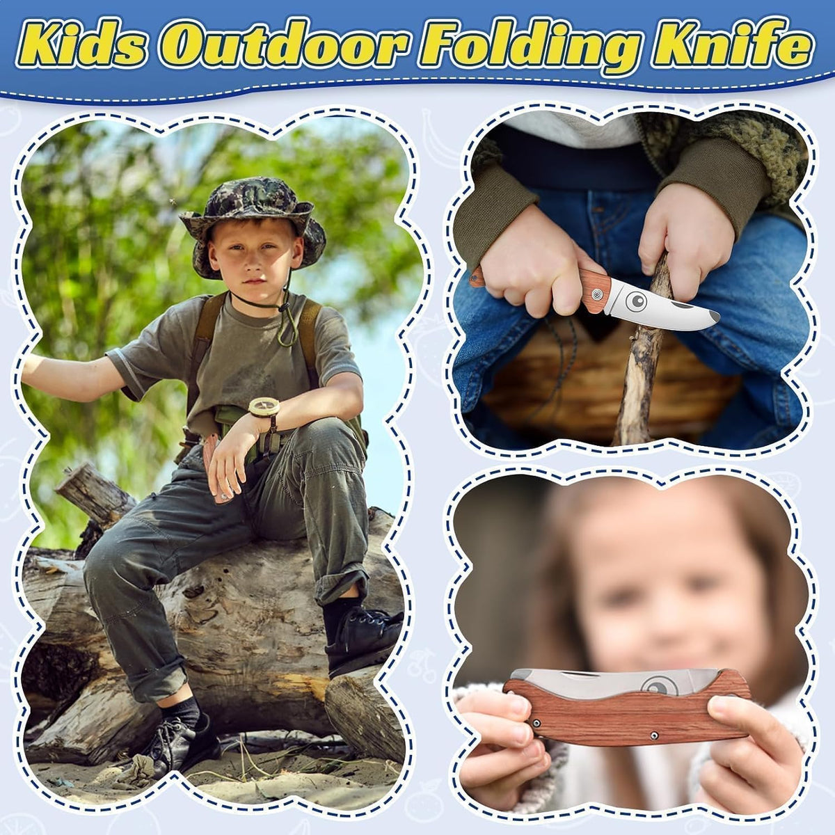 Kids Pocket Knife Folding Knife Safety Knife for Kids with Safe Rounded Camping Knife Designed for Children's Outdoor Camping with Hanging Holes Pocket Knife for Boy’s First Knife