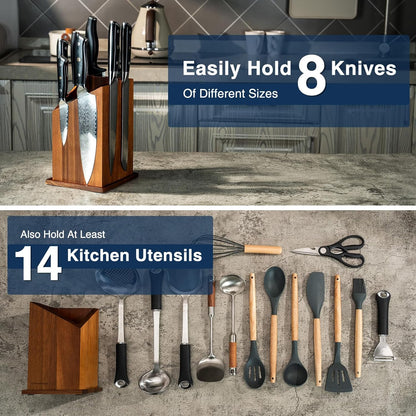 2026 Upgraded Magnetic Knife Holder for Countertop, Double-Sided Acacia Wood Magnetic Knife Block Without Knives, Universal Knife and Utensil Holder for Kitchen, Stronger Magnets of Kitchen Organizer