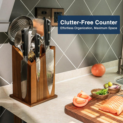 2026 Upgraded Magnetic Knife Holder for Countertop, Double-Sided Acacia Wood Magnetic Knife Block Without Knives, Universal Knife and Utensil Holder for Kitchen, Stronger Magnets of Kitchen Organizer