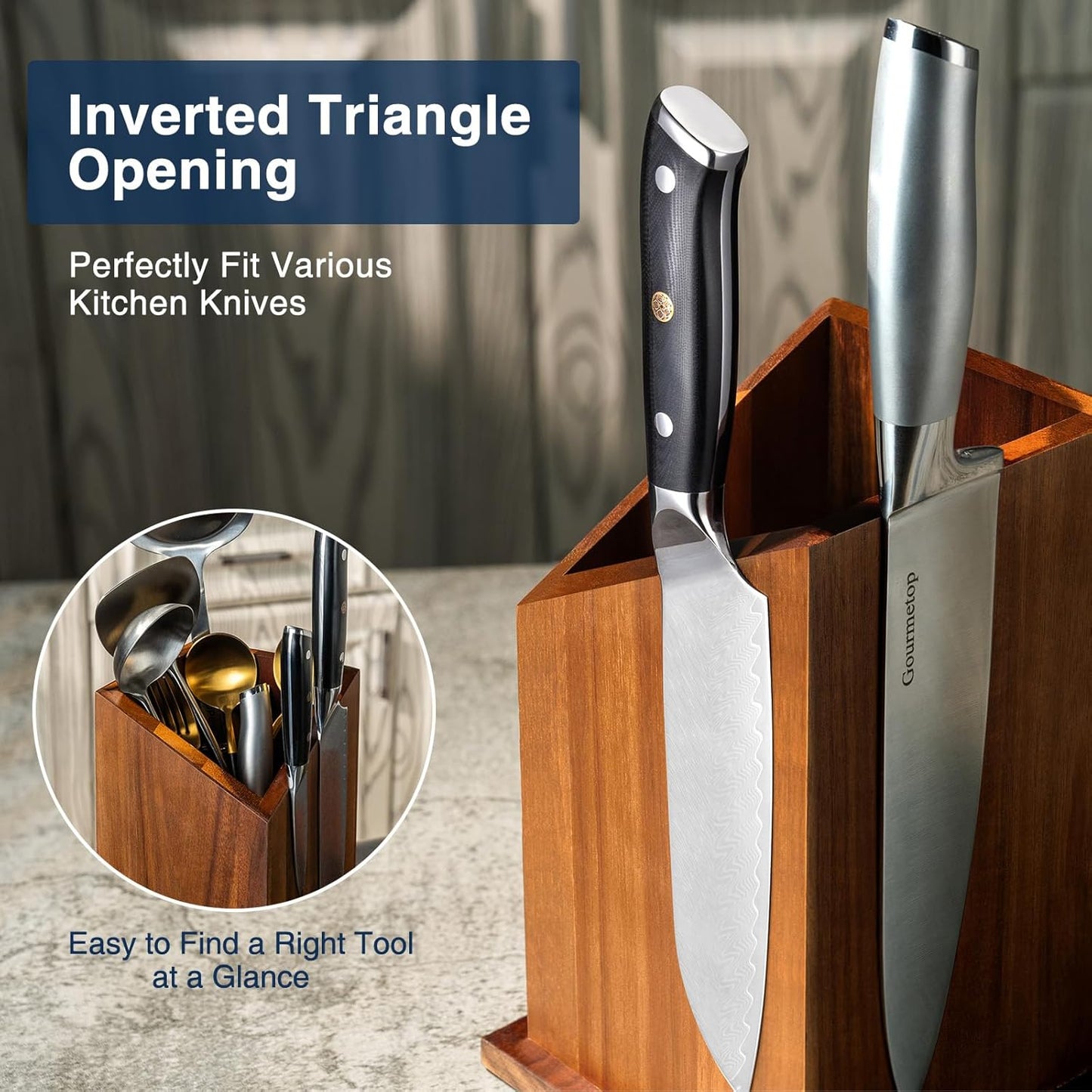 2026 Upgraded Magnetic Knife Holder for Countertop, Double-Sided Acacia Wood Magnetic Knife Block Without Knives, Universal Knife and Utensil Holder for Kitchen, Stronger Magnets of Kitchen Organizer