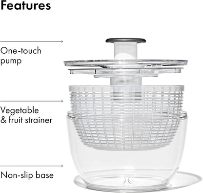 Good Grips Salad Spinner | Lettuce Spinner | Fruit Washer | Fruit Washing Bowl with Strainer | Vegetable Cleaner | Salad Cleaner | Lettuce Washer | 6.22 Quart Capacity
