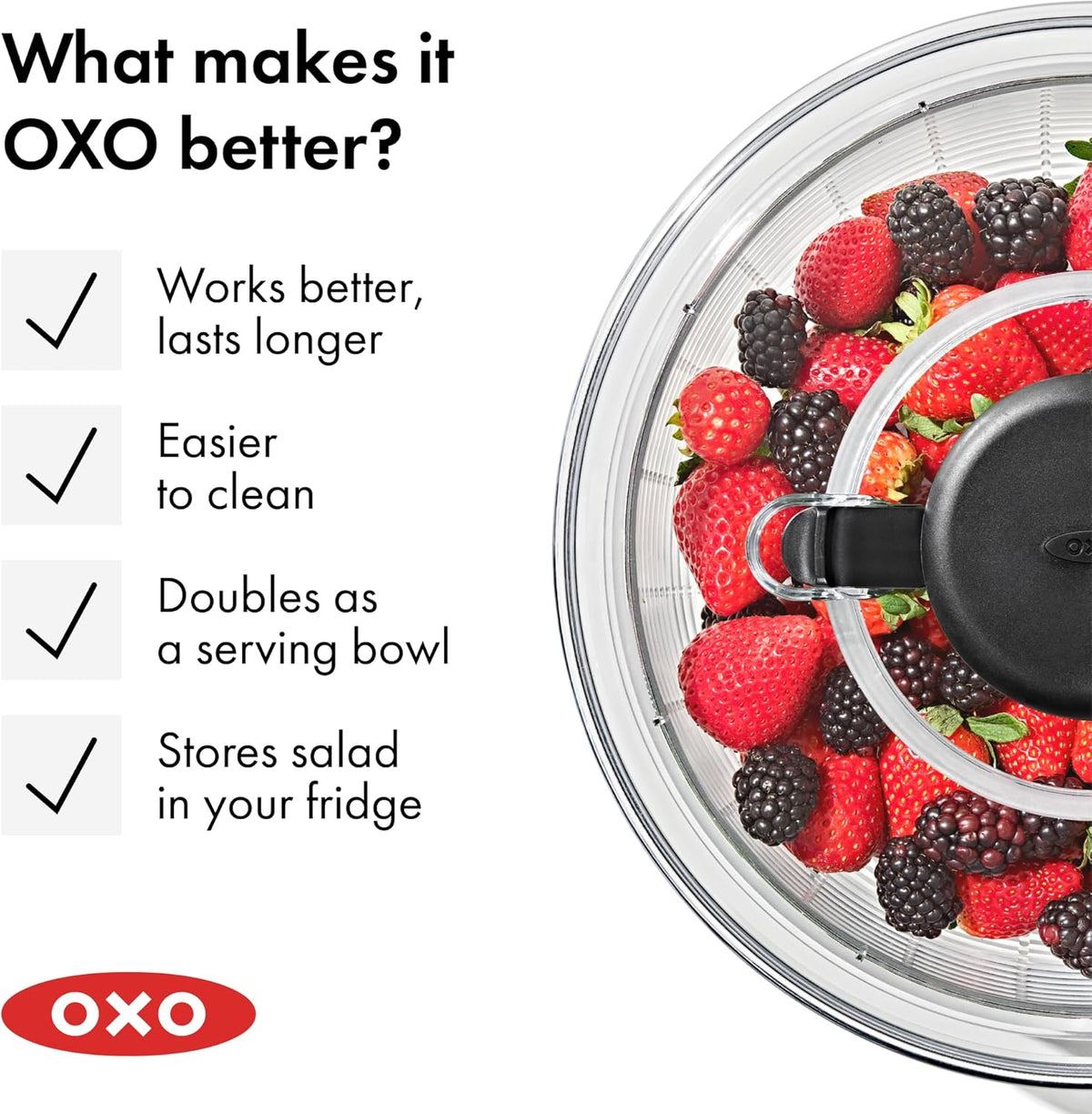Good Grips Salad Spinner | Lettuce Spinner | Fruit Washer | Fruit Washing Bowl with Strainer | Vegetable Cleaner | Salad Cleaner | Lettuce Washer | 6.22 Quart Capacity