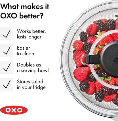 Good Grips Salad Spinner | Lettuce Spinner | Fruit Washer | Fruit Washing Bowl with Strainer | Vegetable Cleaner | Salad Cleaner | Lettuce Washer | 6.22 Quart Capacity