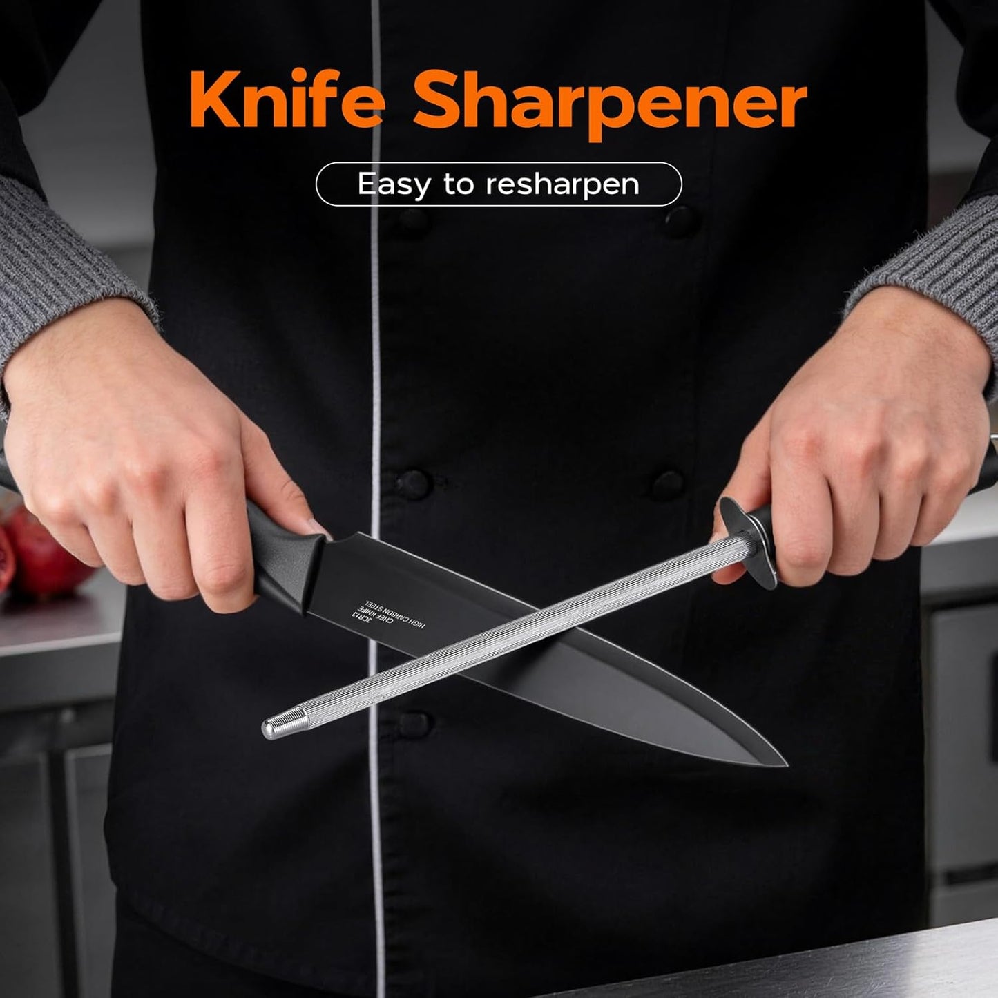 Kitchen Knife Sets with Block, 15 Pieces High Carbon Stainless Steel Knife Set with Sharpener, Sharp Knife Block Set for Kitchen, Black