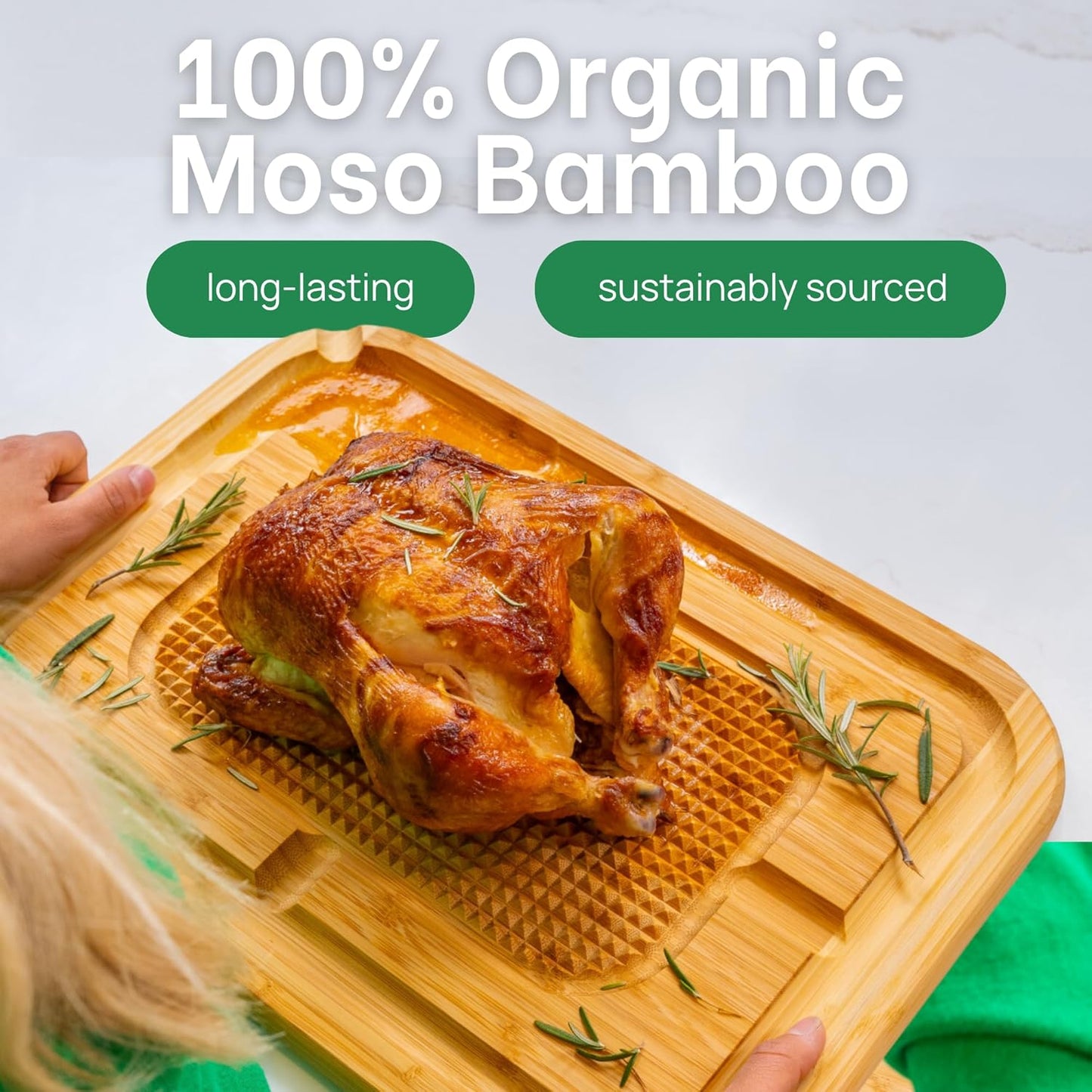 18 Inch Extra Large Organic Turkey Carving Board with Lifetime Replacements - XL Wooden Butcher Block Meat Cutting Board with Pour Spout - Thanksgiving Cooking Essentials