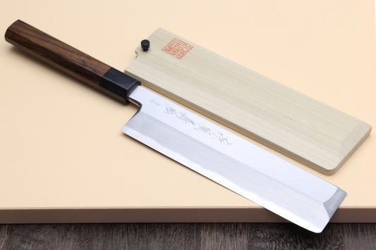 Yoshihiro Hongasumi Blue Steel Edo Usuba Traditional Japanese Vegetable Chopping Chef Knife (8.25'' (210mm), Rosewood Handle)