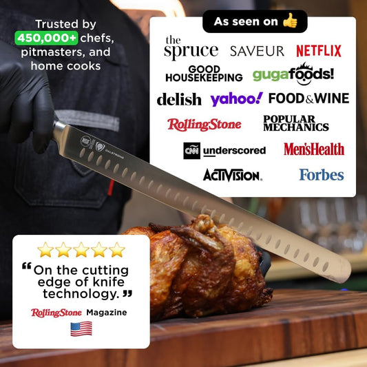 2 Piece Set - Slicing Knife 12 inch + Boning Knife 6 inch - Gladiator Series ELITE - High-Carbon German Steel - Black G10 Handle - Fillet Chef - Sheath Included