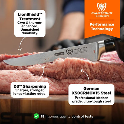 2 Piece Set - Slicing Knife 12 inch + Boning Knife 6 inch - Gladiator Series ELITE - High-Carbon German Steel - Black G10 Handle - Fillet Chef - Sheath Included