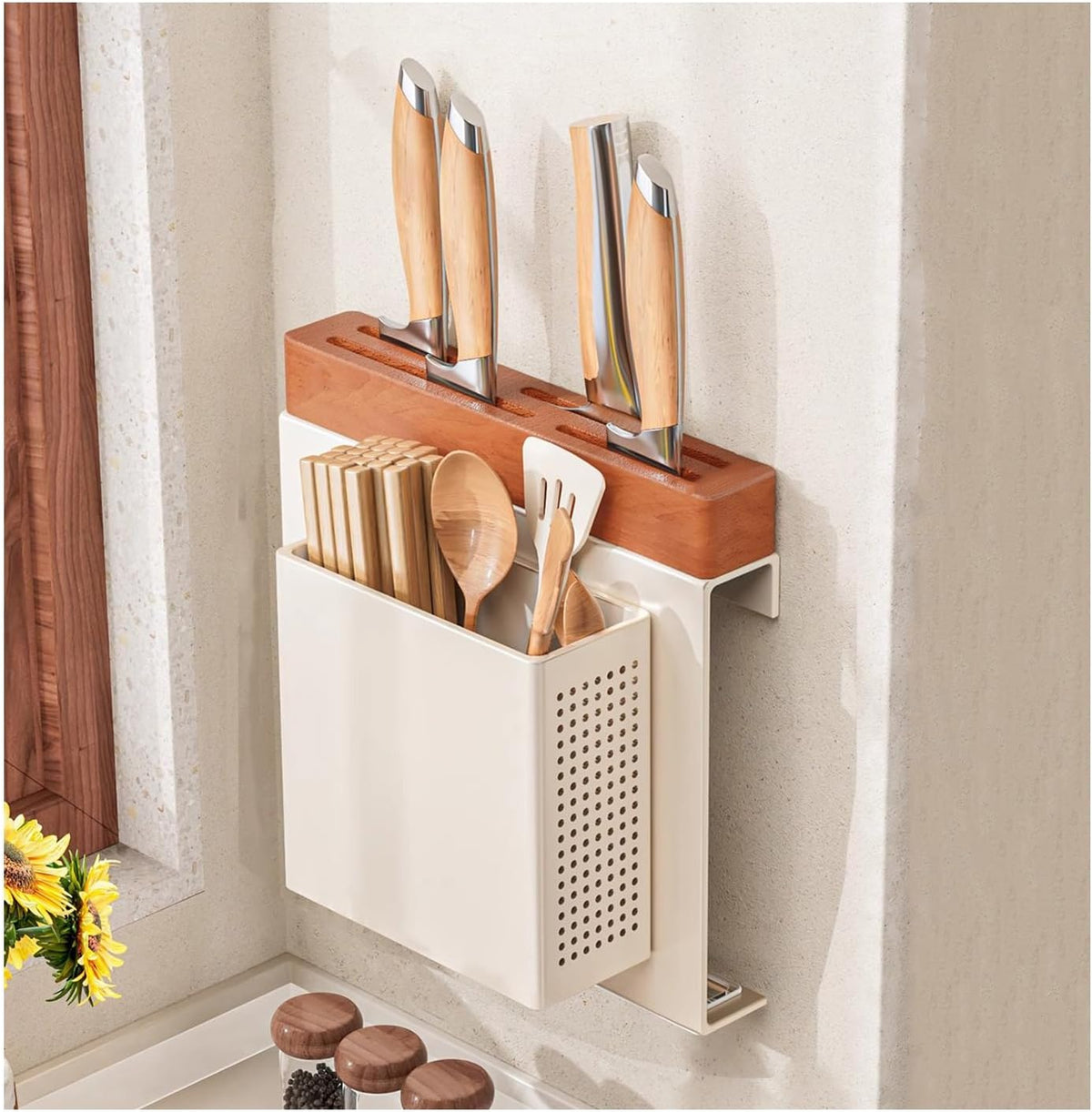 Kitchen Wall-Mounted Knife Holder - under Cabinet Knife Storage - Cabinet Door Knife Organizer – Hanging Knife Rack,Utensils holder,13 Inch