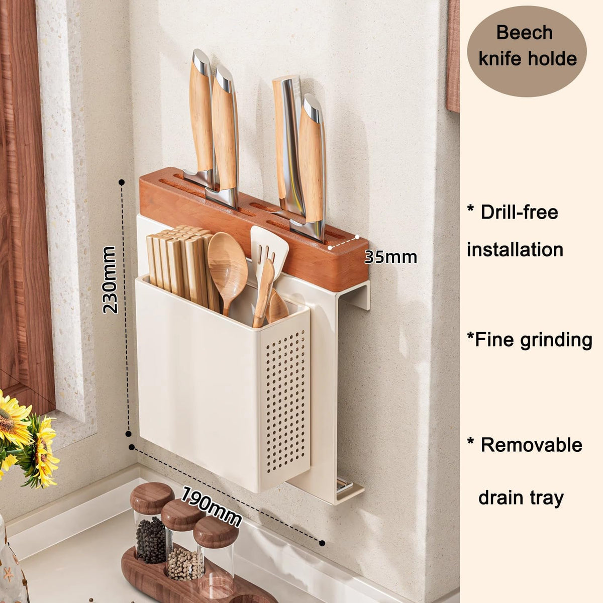 Kitchen Wall-Mounted Knife Holder - under Cabinet Knife Storage - Cabinet Door Knife Organizer – Hanging Knife Rack,Utensils holder,13 Inch