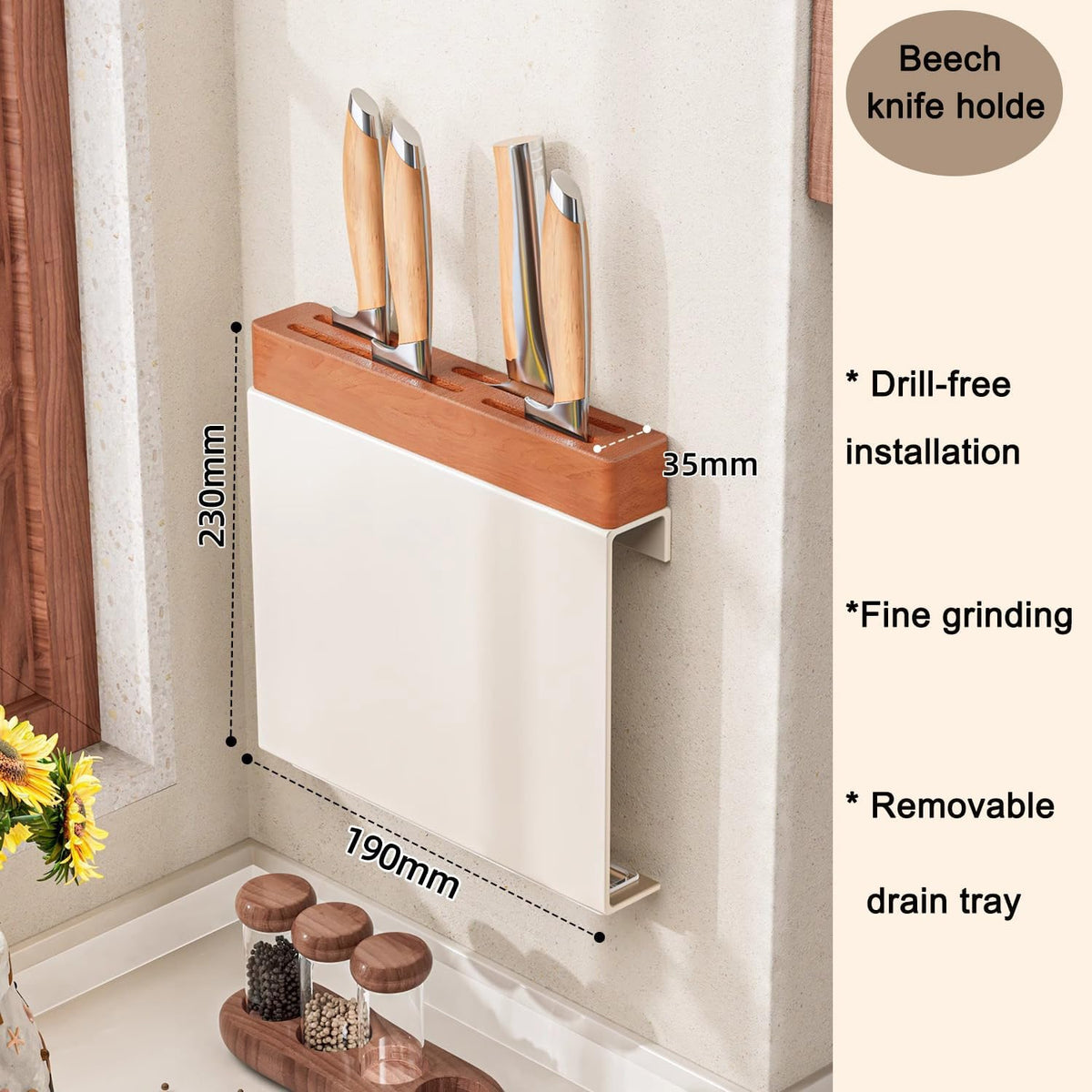Kitchen Wall-Mounted Knife Holder - under Cabinet Knife Storage - Cabinet Door Knife Organizer – Hanging Knife Rack,Utensils holder,13 Inch