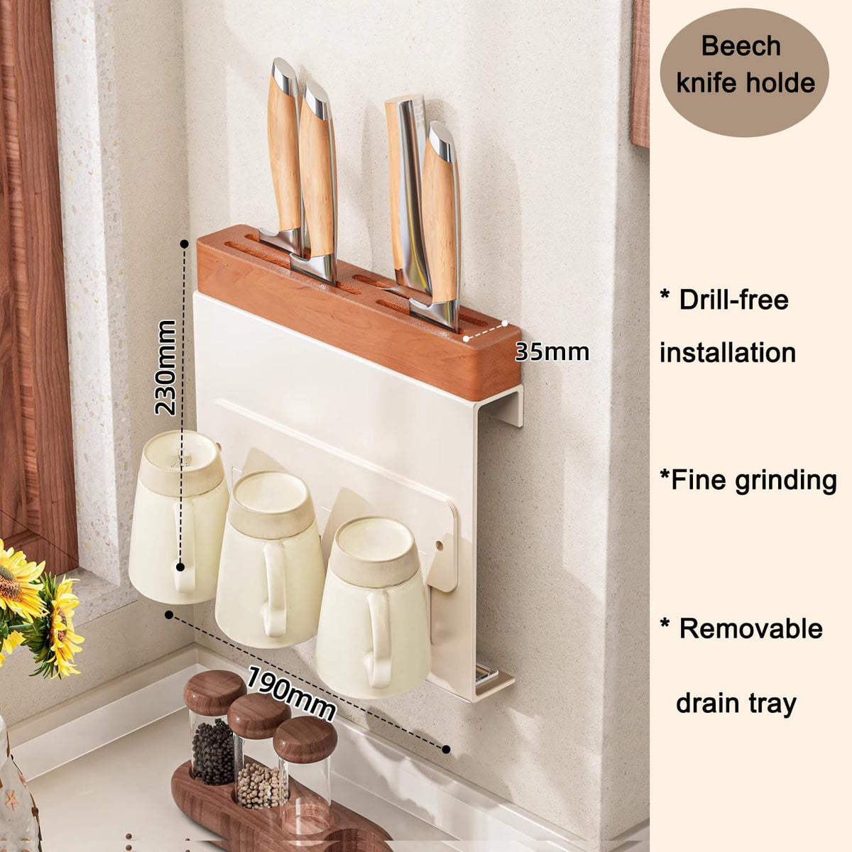 Kitchen Wall-Mounted Knife Holder - under Cabinet Knife Storage - Cabinet Door Knife Organizer – Hanging Knife Rack,Utensils holder,13 Inch