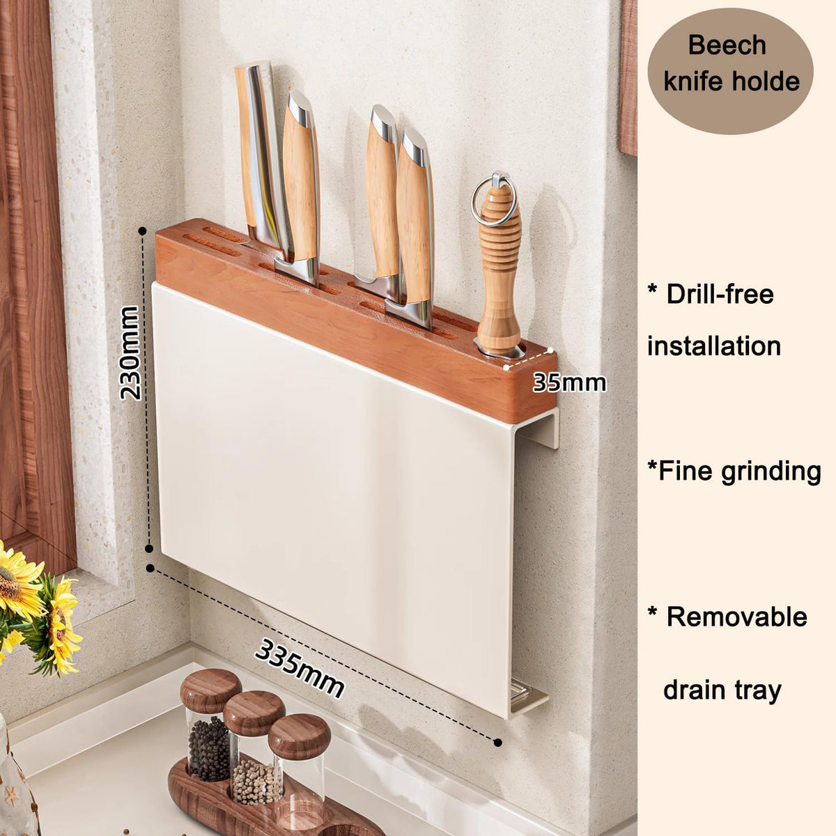 Kitchen Wall-Mounted Knife Holder - under Cabinet Knife Storage - Cabinet Door Knife Organizer – Hanging Knife Rack,Utensils holder,13 Inch
