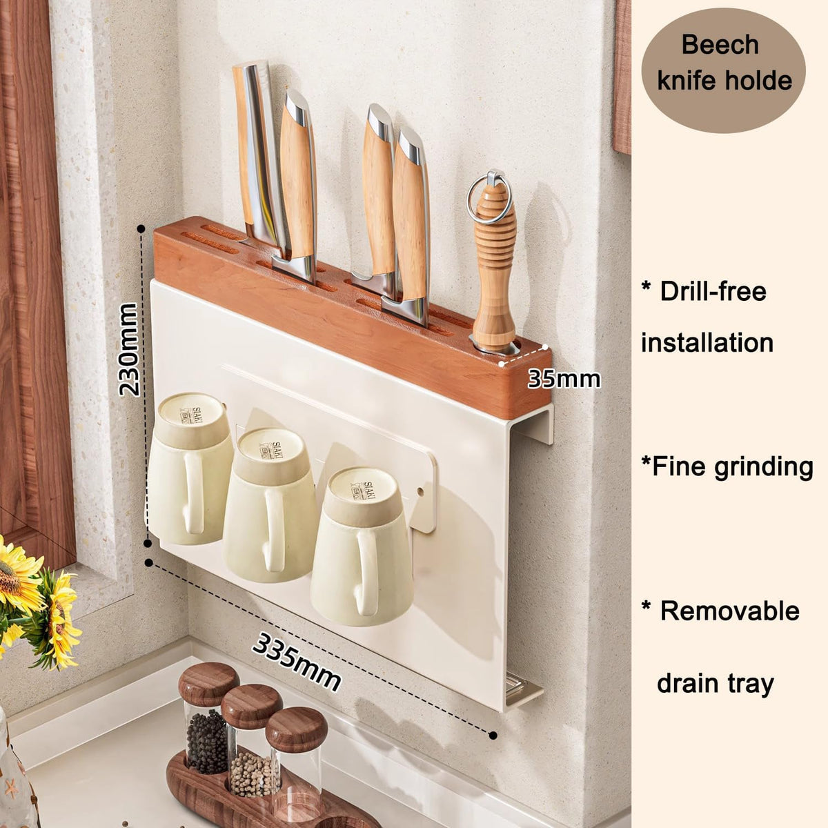 Kitchen Wall-Mounted Knife Holder - under Cabinet Knife Storage - Cabinet Door Knife Organizer – Hanging Knife Rack,Utensils holder,13 Inch