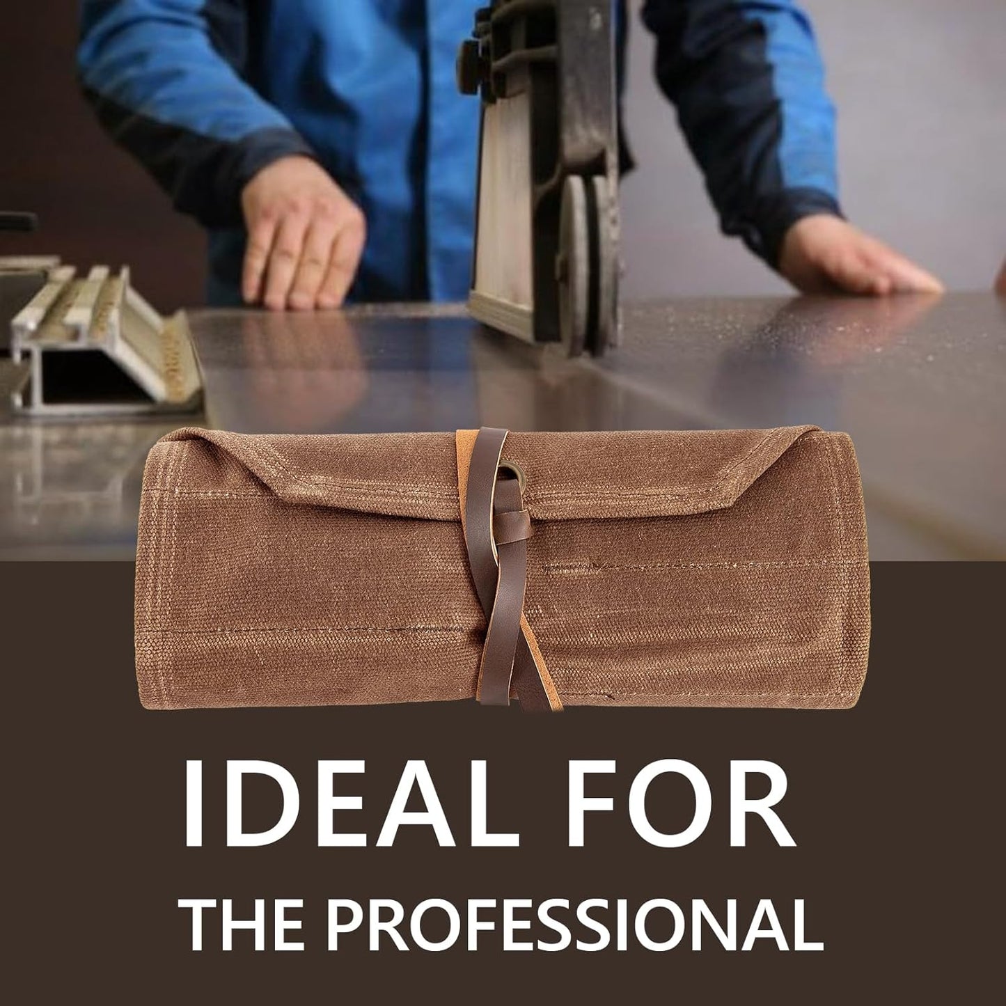 Tool Roll,10Slots Tool Roll Up Pouch,Heavy Duty Waxed Canvas Tool Roll Bag,Chisel Wrench Spanner Roll Tool Pouch with Leather Rope,Tool Roll Organizer for Mechanic Electrician Plumber Carpenter