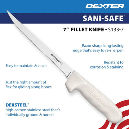 S133-9PCP Sani-Safe 9" Flexible Fillet Knife, NSF | Flexible DEXSTEEL high-carbon stainless blade with textured slip-resistant grip. NSF certified for fishing fillet work.