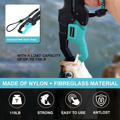 BasicGear Fishing Tool Set – 7” Pliers, 9.5” Fish Lip Gripper, 4.5” Scissors, 7” Fillet Knife, Retractable Clip & Steel-Core Tether, Rust-Resistant Multi-Tool Kit for Anglers