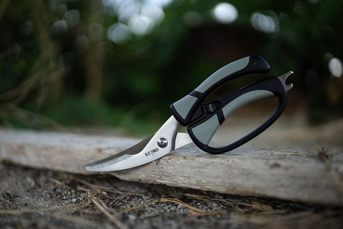 Trail Boss Game Shears with Heavy Duty Construction, Custom Molded Sheath, Spring-Assisted Opening, Bone Breaking Notch, and Safety Lock for Hunting, Cleaning Game, Camping, and Outdoors
