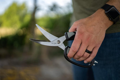 Trail Boss Game Shears with Heavy Duty Construction, Custom Molded Sheath, Spring-Assisted Opening, Bone Breaking Notch, and Safety Lock for Hunting, Cleaning Game, Camping, and Outdoors