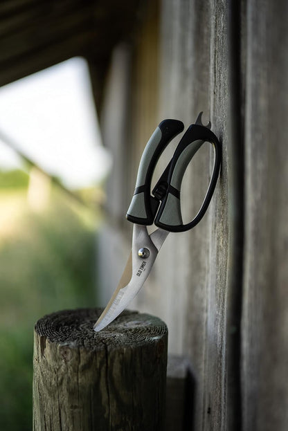 Trail Boss Game Shears with Heavy Duty Construction, Custom Molded Sheath, Spring-Assisted Opening, Bone Breaking Notch, and Safety Lock for Hunting, Cleaning Game, Camping, and Outdoors