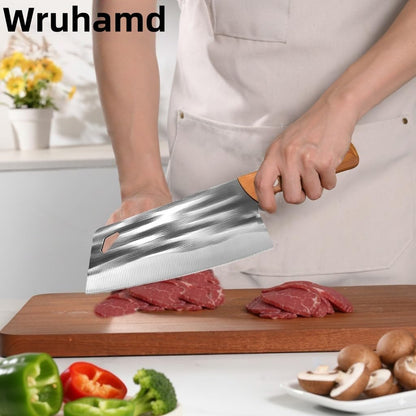 Kitchen Knife Set, Solid Wooden 2PCS Hand Forged Meat Cleaver Knife