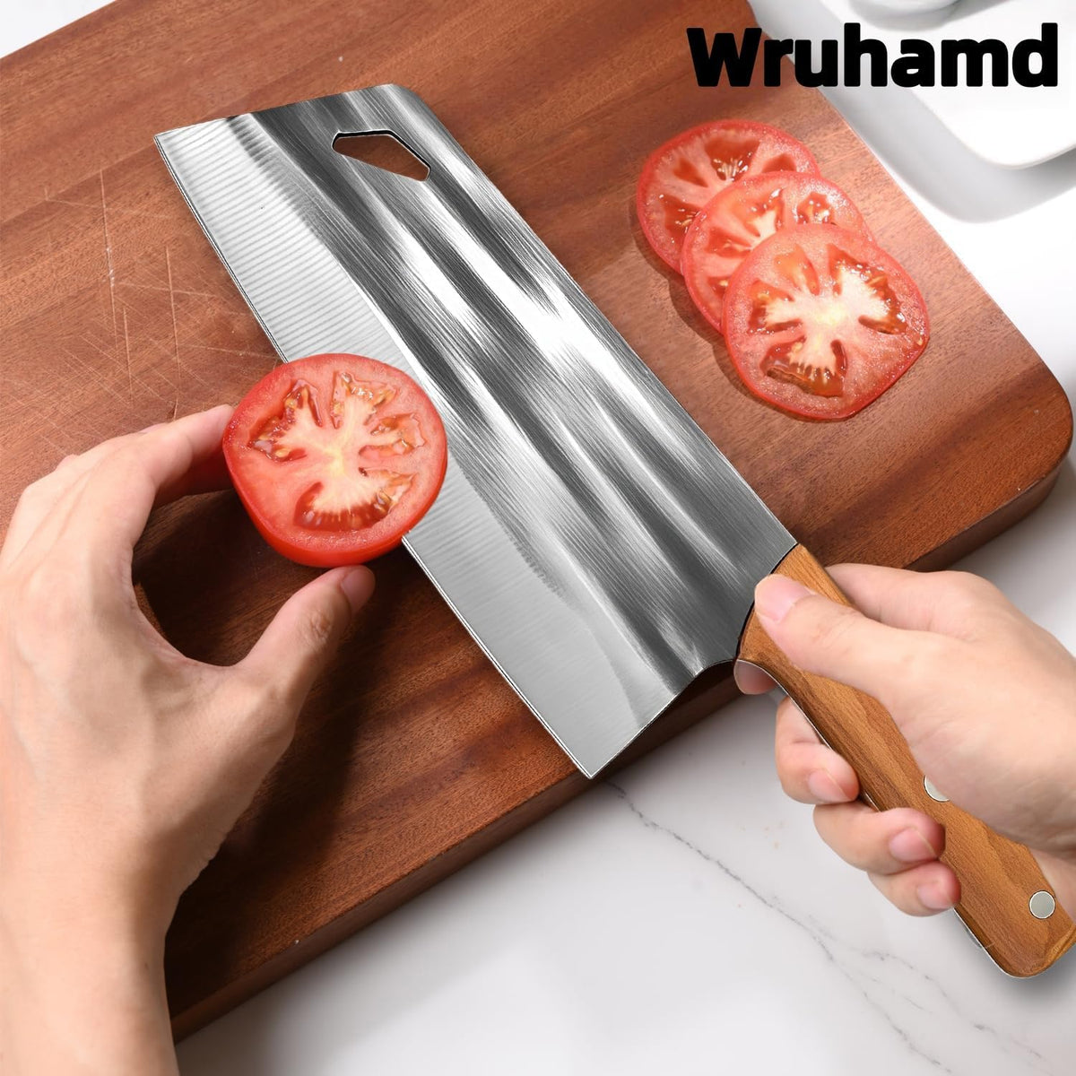 Kitchen Knife Set, Solid Wooden 2PCS Hand Forged Meat Cleaver Knife