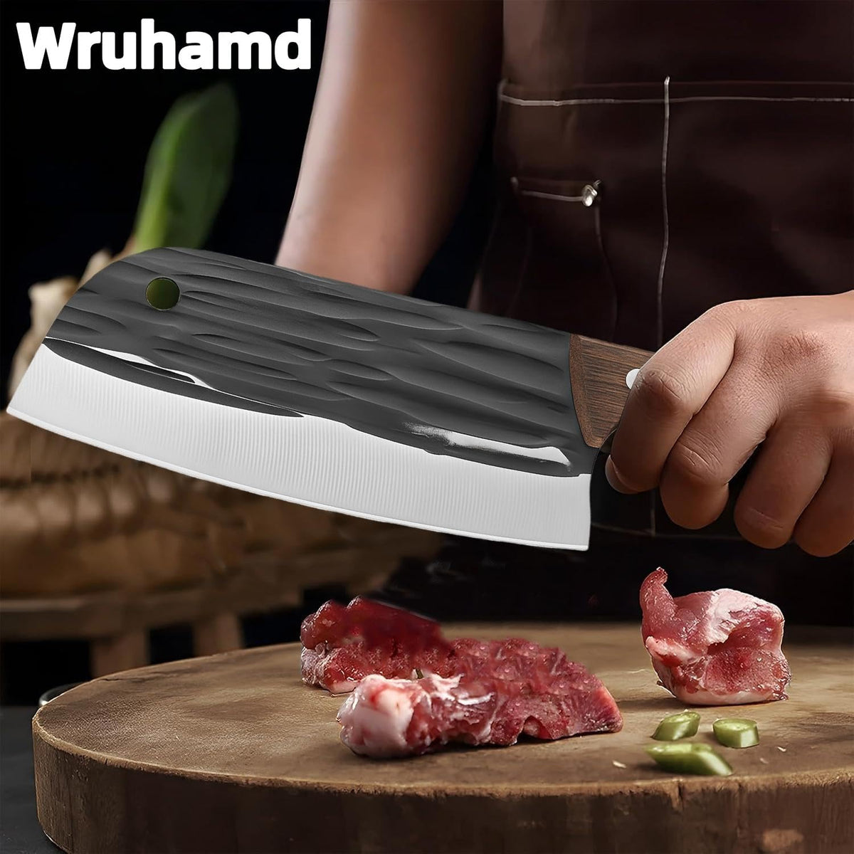 Kitchen Knife Set, Solid Wooden 2PCS Hand Forged Meat Cleaver Knife