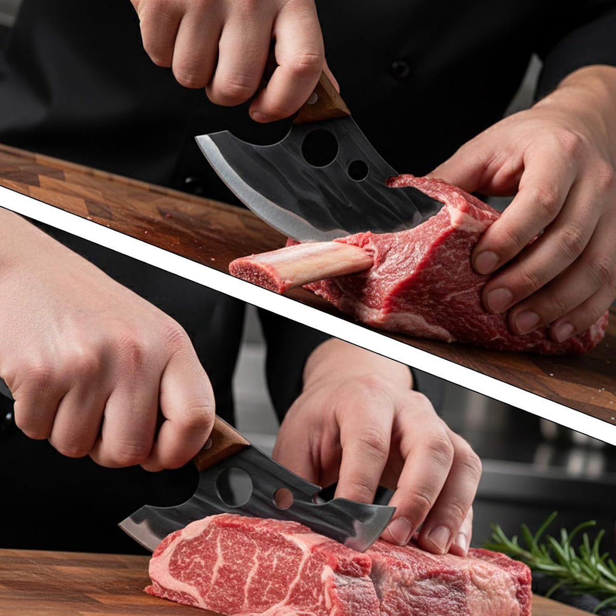 Kitchen Knife Set, Solid Wooden 2PCS Hand Forged Meat Cleaver Knife