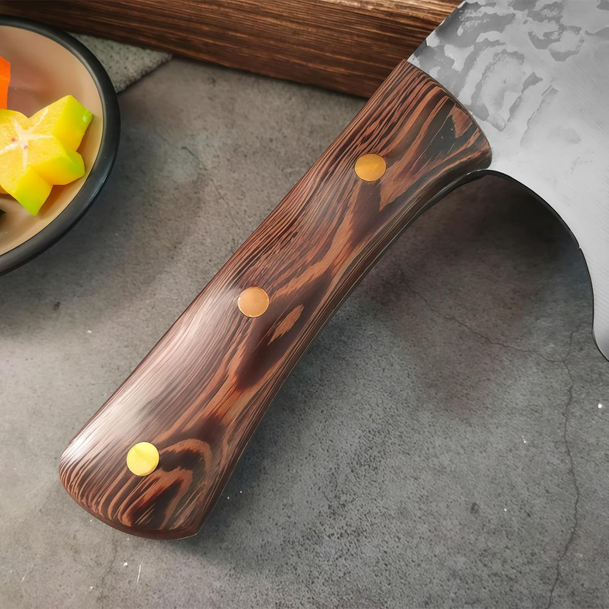 Kitchen Knife Set, Solid Wooden 2PCS Hand Forged Meat Cleaver Knife
