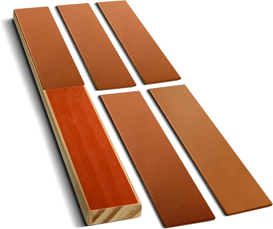 4-Piece Leather Strop Sharpening System with 13°, 15°, 17°, 21°, 25°, 28° Angle Guides – Green Compound Included, Whetstone Companion Tool