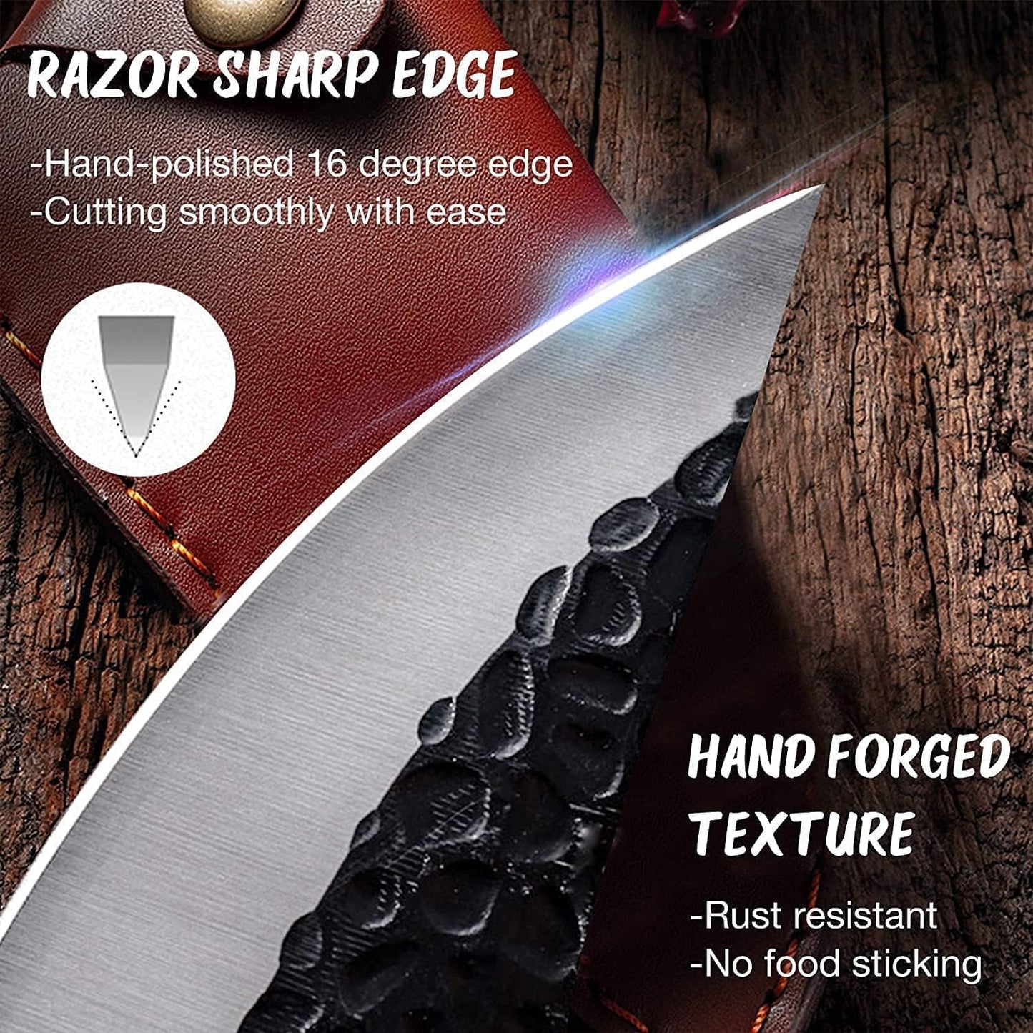 Huusk Hand Forged Viking Knife with Sheath for Kitchen Camping BBQ | Japanese Butcher Knife for Meat Cutting, High Carbon Steel Chef Knives with Ergonomic Wood Handle, Gifts for Men