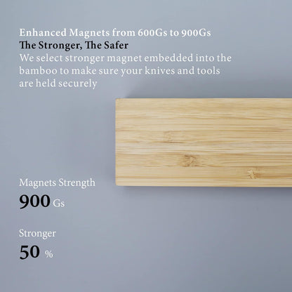 Bamboo Magnetic Knife Holder for Wall 17 inch Knife Magnetic Strip Bar Rack- 50% Stronger Magnet - Safe, Secure & Easy Storage Solution for Kitchen Knives, Metal Utensils & More